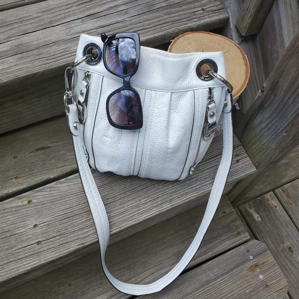 B. Makowsky White Leather Crossbody Bag